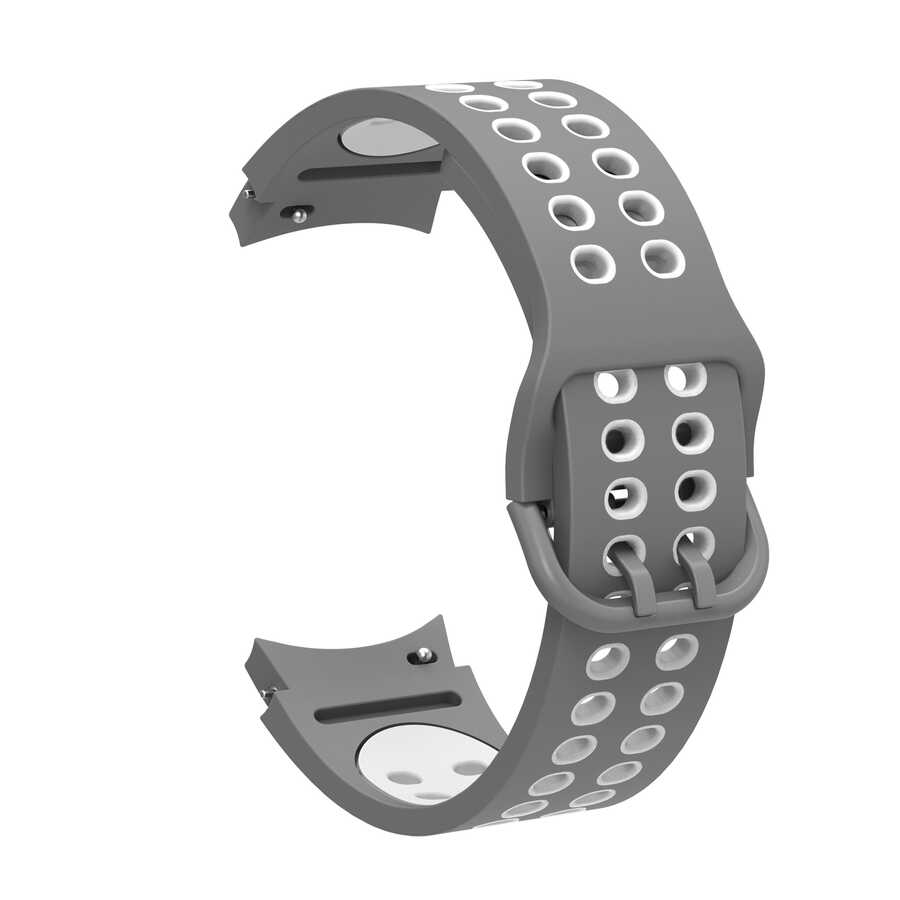 Galaxy Uyumlu Watch 4 Classic 42mm KRD-02 Silikon Kordon-Gri-beyaz