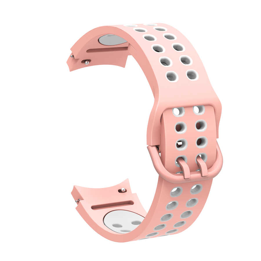 Galaxy Uyumlu Watch 4 Classic 46mm KRD-02 Silikon Kordon-Pembe-beyaz