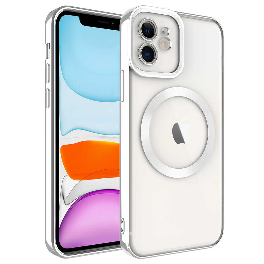 iPhone Uyumlu 11 Kılıf M-safe Wireless Şarj Özellikli Zore Setro Silikon-Gümüş