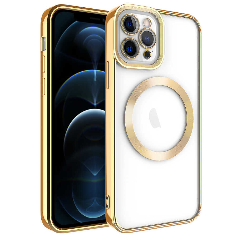 iPhone Uyumlu 11 Pro Max Kılıf M-safe Wireless Şarj Özellikli Zore Setro Silikon-Gold