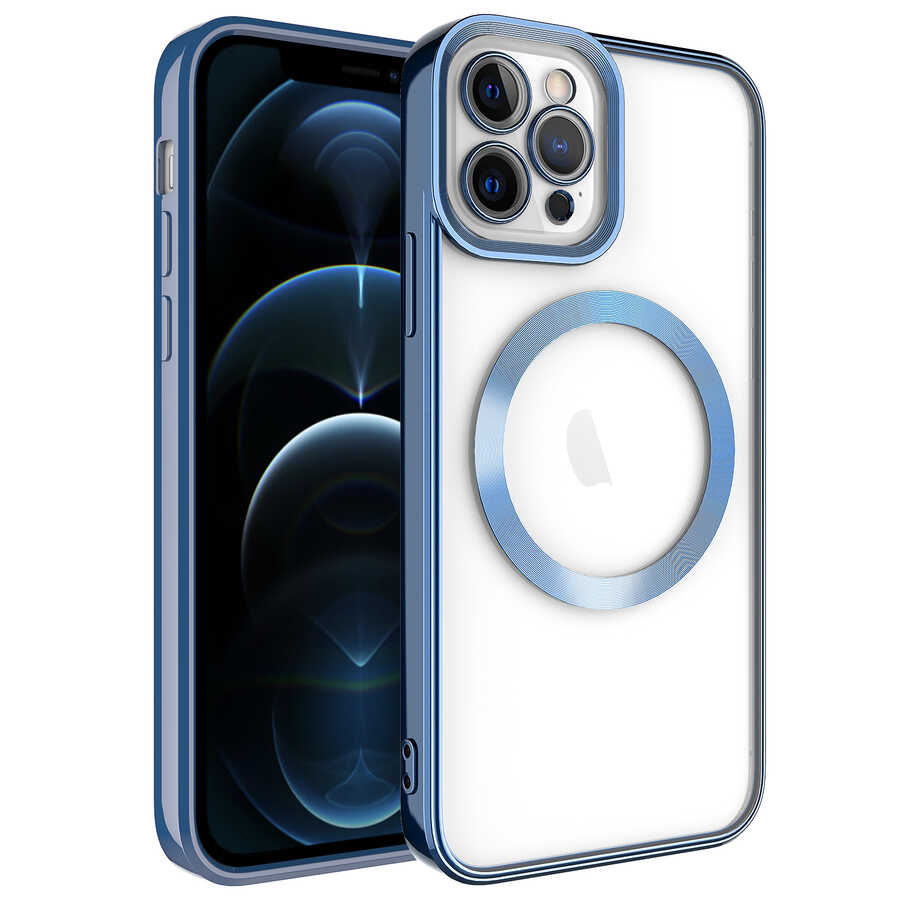iPhone Uyumlu 11 Pro Max Kılıf M-safe Wireless Şarj Özellikli Zore Setro Silikon-Mavi
