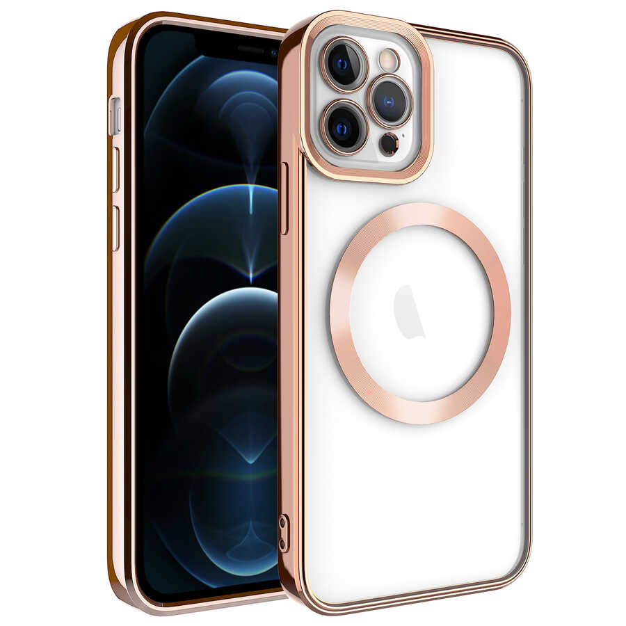 iPhone Uyumlu 11 Pro Max Kılıf M-safe Wireless Şarj Özellikli Zore Setro Silikon-Rose gold