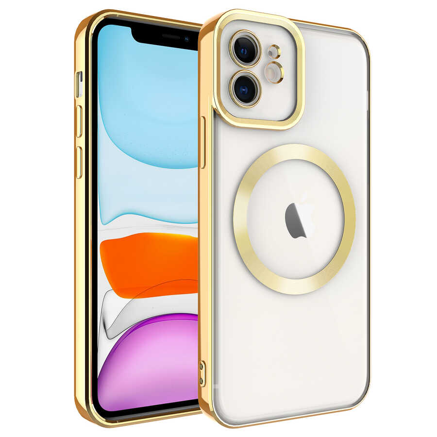 iPhone Uyumlu 12 Kılıf M-safe Wireless Şarj Özellikli Zore Setro Silikon-Gold