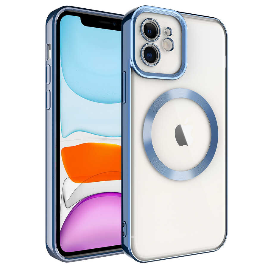 iPhone Uyumlu 12 Kılıf M-safe Wireless Şarj Özellikli Zore Setro Silikon-Sierra mavi