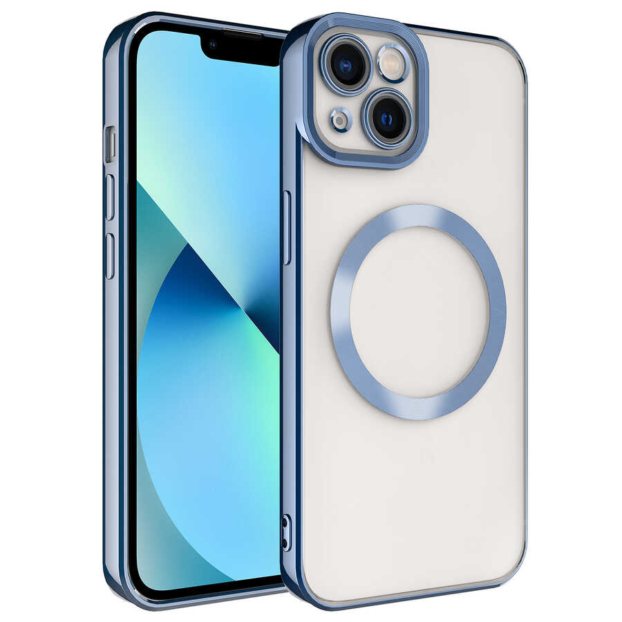 iPhone Uyumlu 13 Kılıf M-safe Wireless Şarj Özellikli Zore Setro Silikon-Mavi