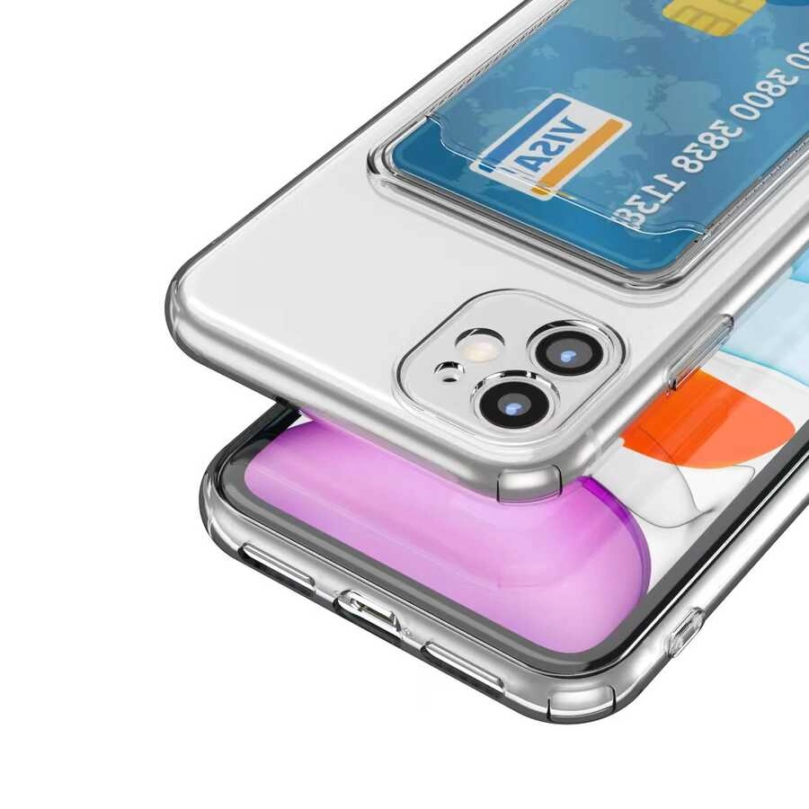 iPhone Uyumlu 11 Kılıf Kartlıklı Şeffaf Zore Setra Clear Silikon Kapak