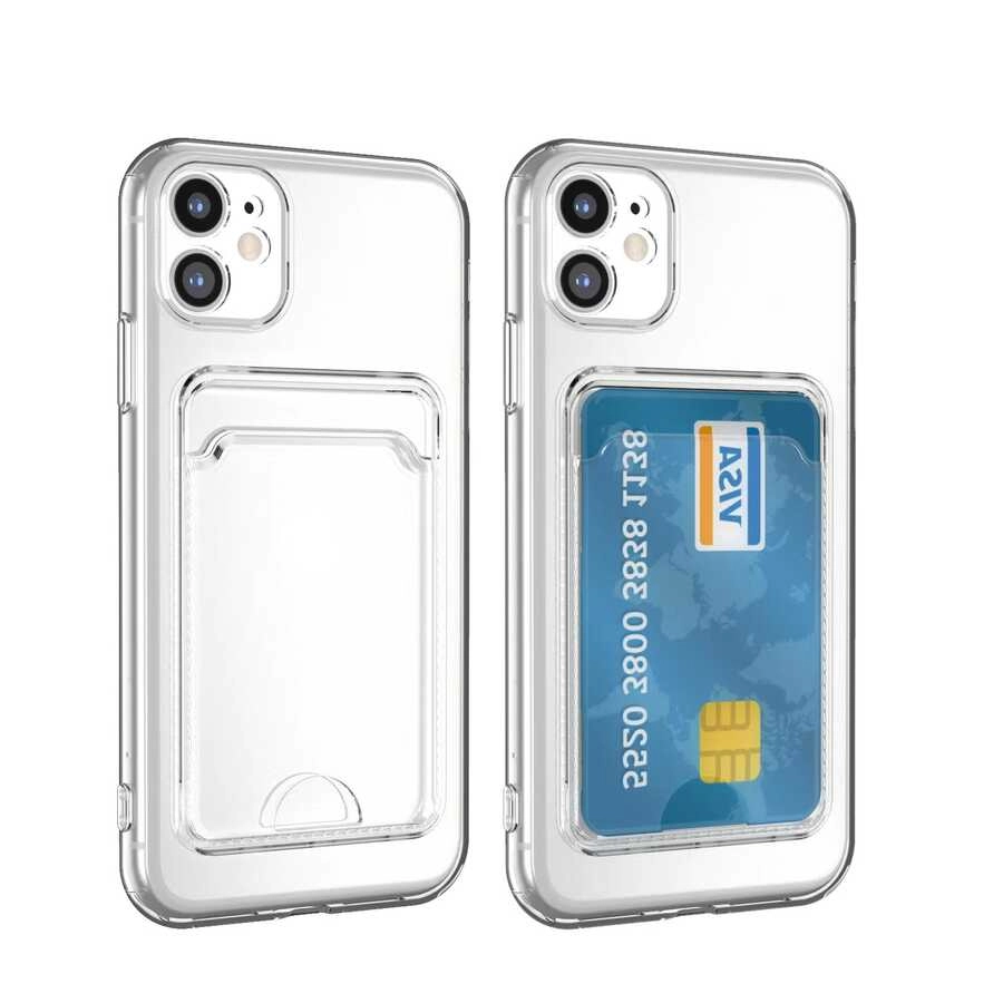 iPhone Uyumlu 12 Kılıf Kartlıklı Şeffaf Zore Setra Clear Silikon Kapak