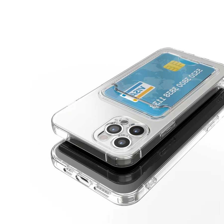 iPhone Uyumlu 12 Pro Max Kılıf Kartlıklı Şeffaf Zore Setra Clear Silikon Kapak