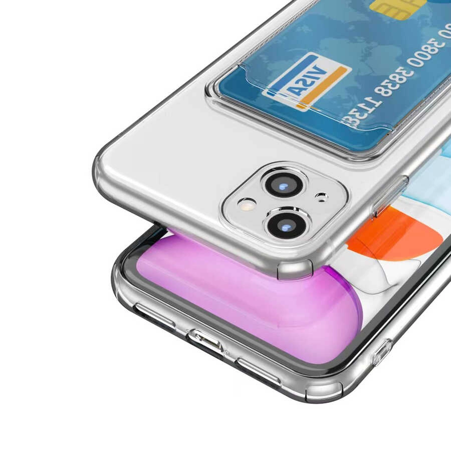 iPhone Uyumlu 13 Kılıf Kartlıklı Şeffaf Zore Setra Clear Silikon Kapak