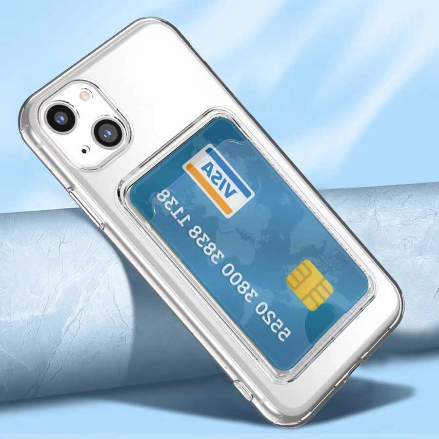 iPhone Uyumlu 13 Kılıf Kartlıklı Şeffaf Zore Setra Clear Silikon Kapak