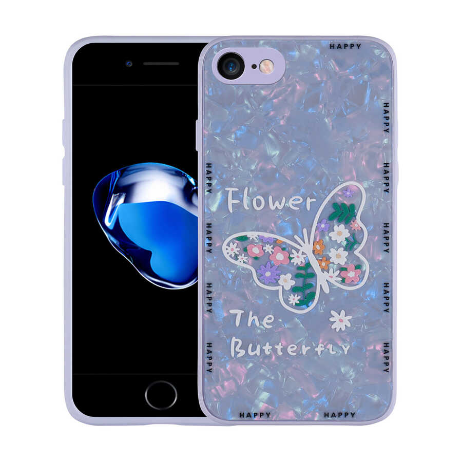 iPhone Uyumlu 7 Kılıf Desenli Sert Silikon Zore Mumila Kapak-Lilac flower
