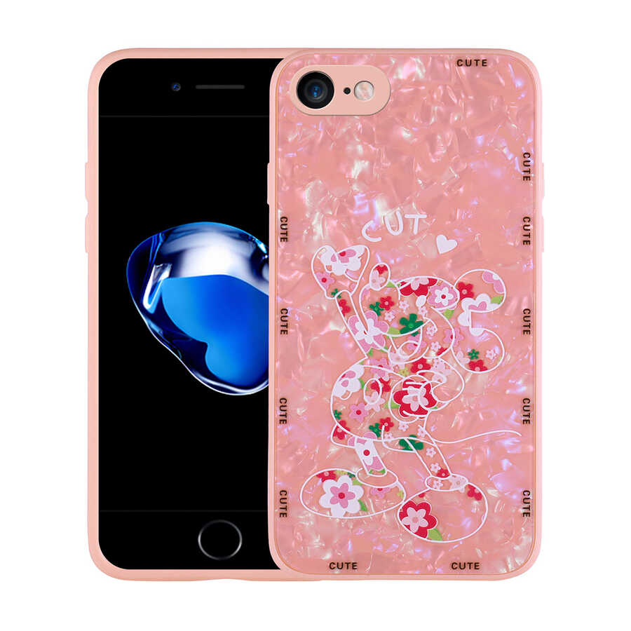iPhone Uyumlu 7 Kılıf Desenli Sert Silikon Zore Mumila Kapak-Pink mouse