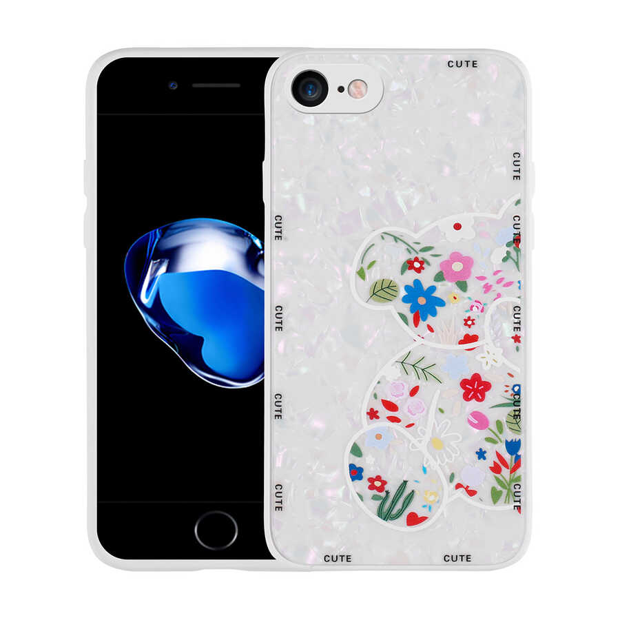 iPhone Uyumlu 8 Kılıf Desenli Sert Silikon Zore Mumila Kapak-White bear