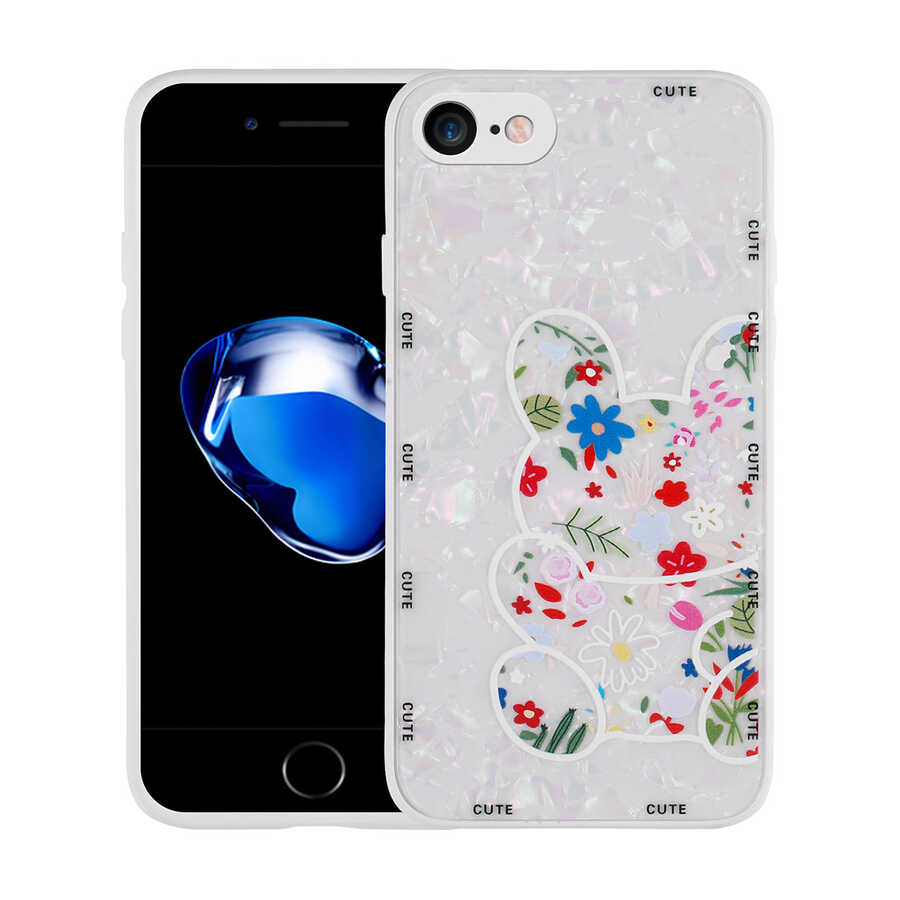 iPhone Uyumlu 8 Kılıf Desenli Sert Silikon Zore Mumila Kapak-White rabbit
