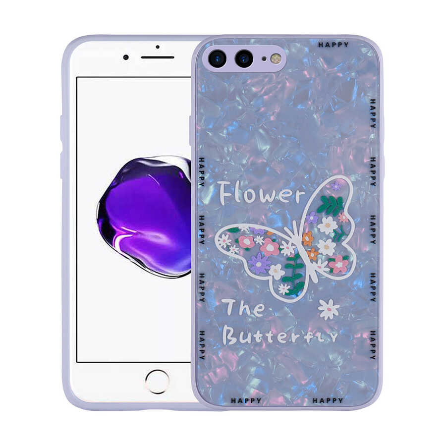 iPhone Uyumlu 7 Plus Kılıf Desenli Sert Silikon Zore Mumila Kapak-Lilac flower