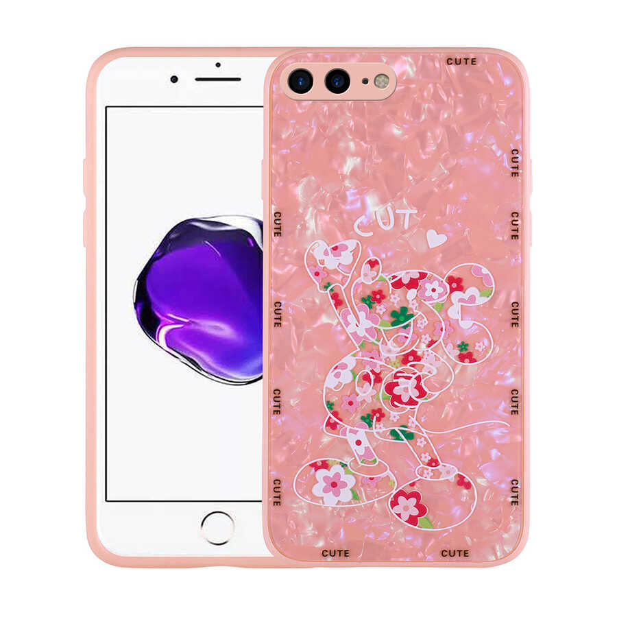 iPhone Uyumlu 7 Plus Kılıf Desenli Sert Silikon Zore Mumila Kapak-Pink mouse