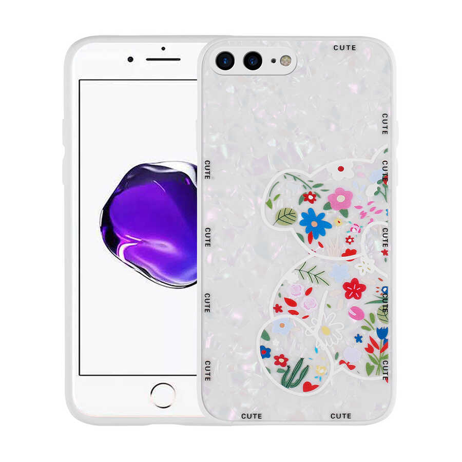iPhone Uyumlu 7 Plus Kılıf Desenli Sert Silikon Zore Mumila Kapak-White bear