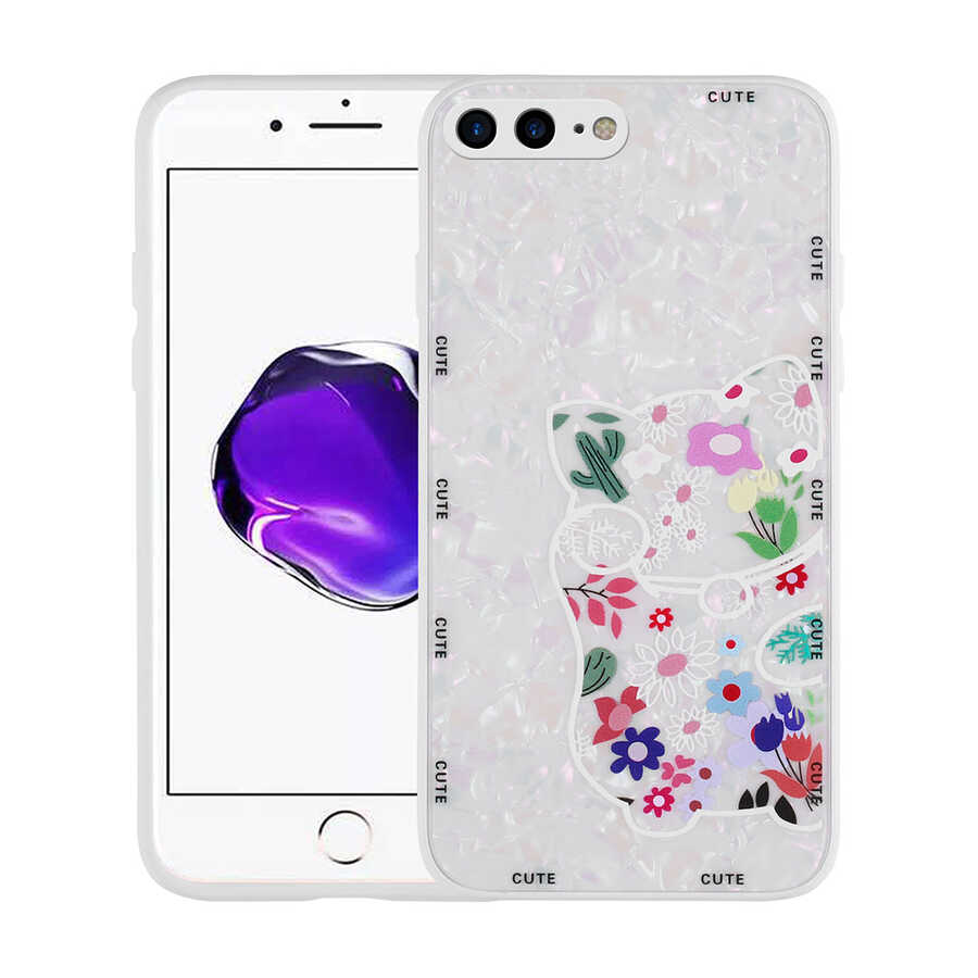iPhone Uyumlu 7 Plus Kılıf Desenli Sert Silikon Zore Mumila Kapak-White cat