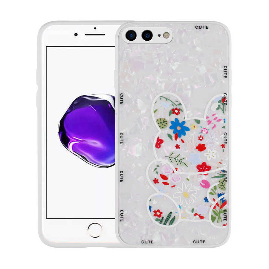 iPhone Uyumlu 7 Plus Kılıf Desenli Sert Silikon Zore Mumila Kapak-White rabbit