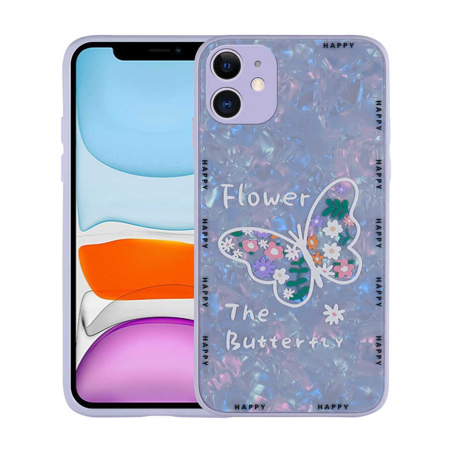 iPhone Uyumlu 12 Kılıf Desenli Sert Silikon Zore Mumila Kapak-Lilac flower