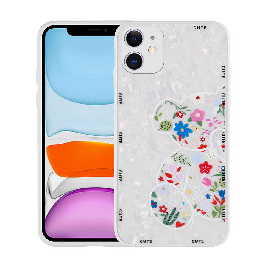 iPhone Uyumlu 12 Kılıf Desenli Sert Silikon Zore Mumila Kapak-White bear