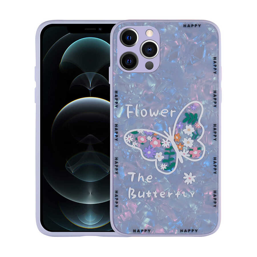 iPhone Uyumlu 12 Pro Max Kılıf Desenli Sert Silikon Zore Mumila Kapak-Lilac flower