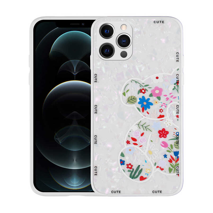 iPhone Uyumlu 13 Pro Max Kılıf Desenli Sert Silikon Zore Mumila Kapak-White bear