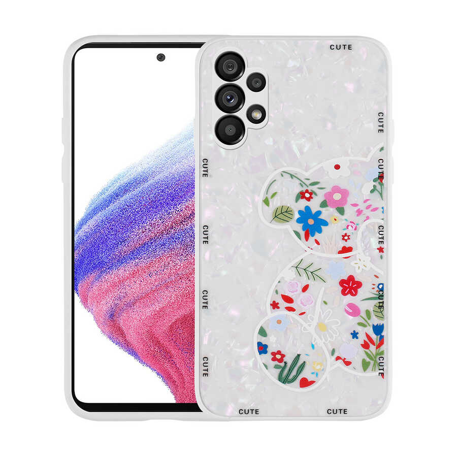 Galaxy Uyumlu A13 4G Kılıf Desenli Sert Silikon Zore Mumila Kapak-White bear