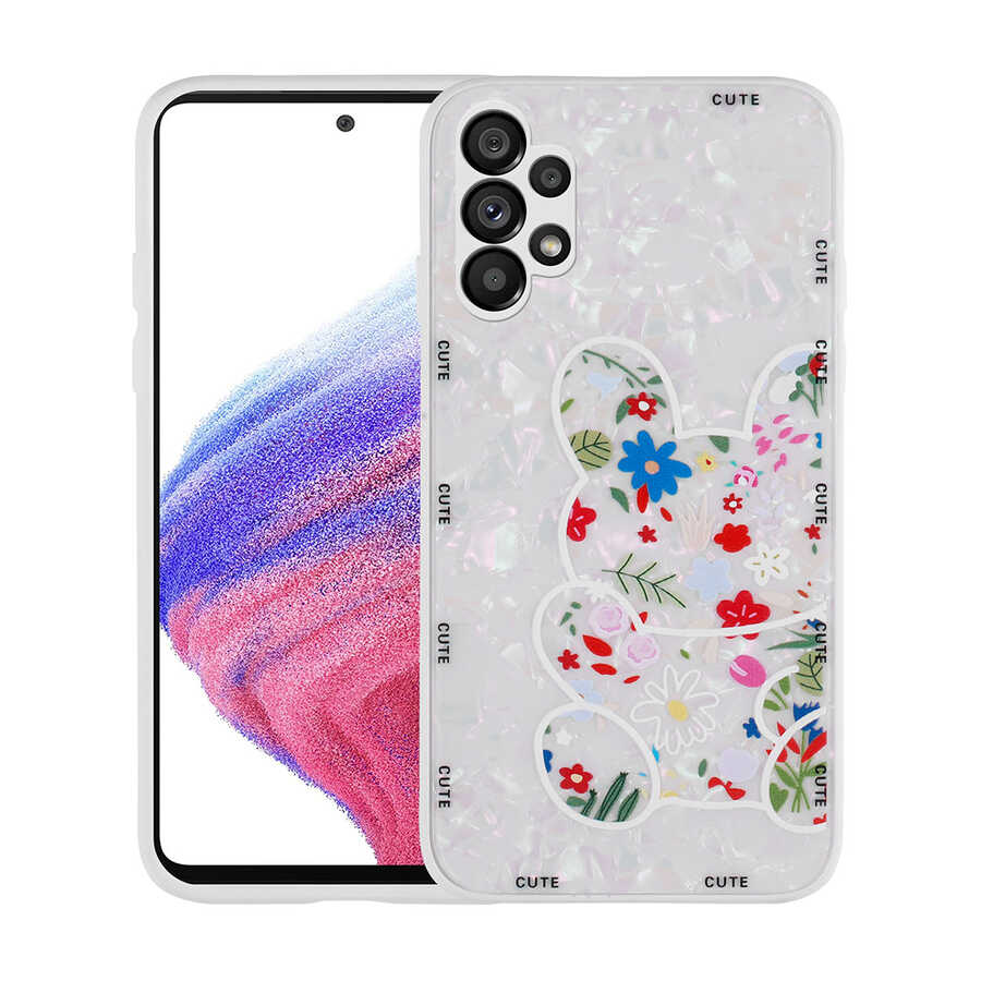 Galaxy Uyumlu A13 4G Kılıf Desenli Sert Silikon Zore Mumila Kapak-White rabbit