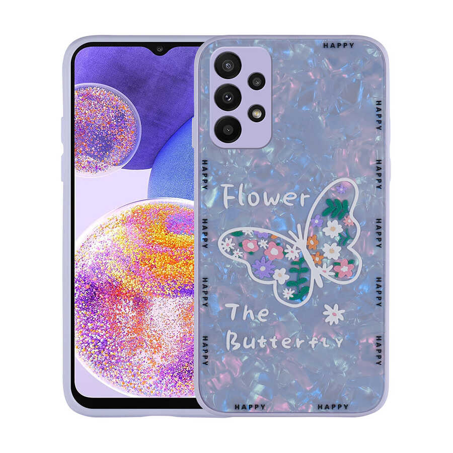 Galaxy Uyumlu A23 Kılıf Desenli Sert Silikon Zore Mumila Kapak-Lilac flower