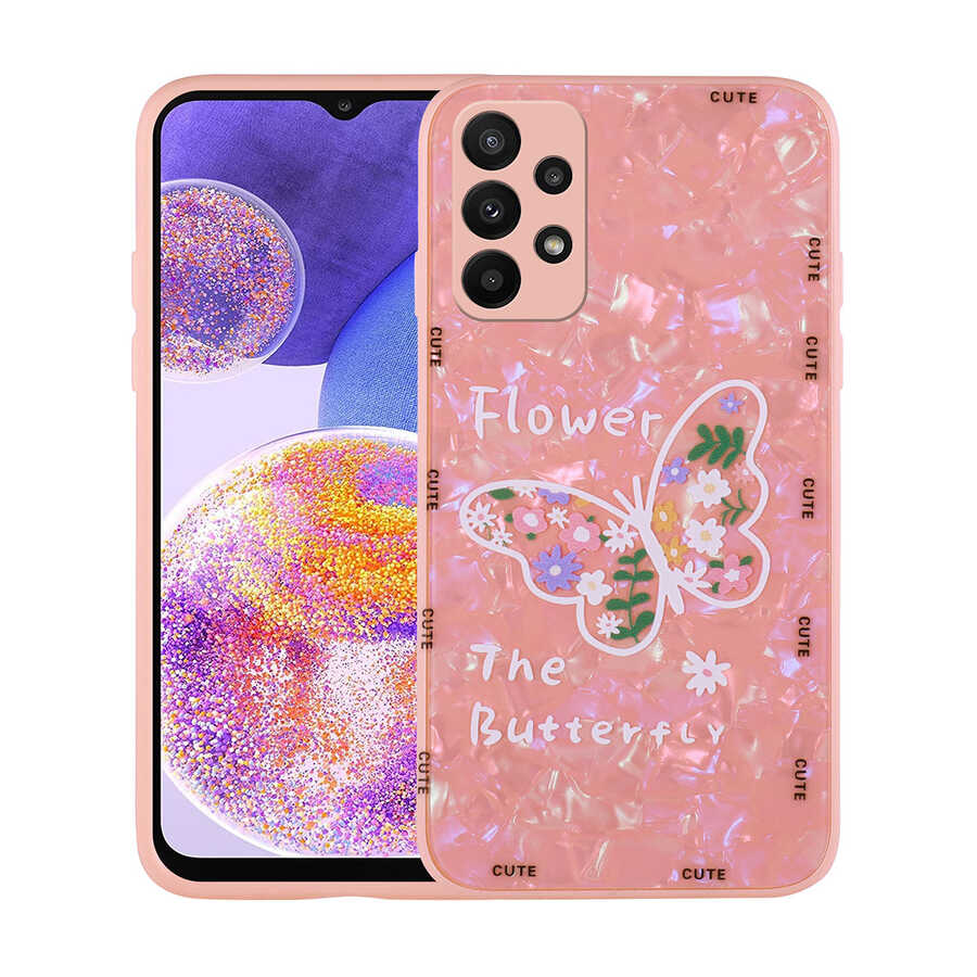 Galaxy Uyumlu A23 Kılıf Desenli Sert Silikon Zore Mumila Kapak-Pink flower