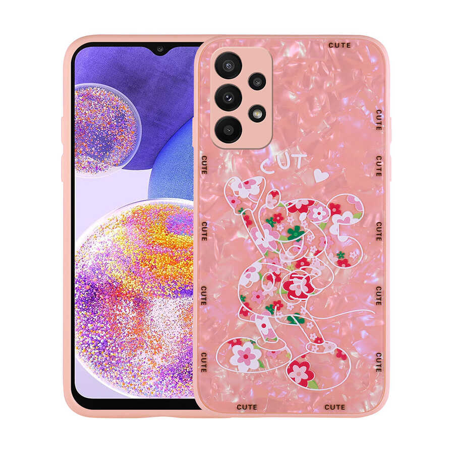 Galaxy Uyumlu A23 Kılıf Desenli Sert Silikon Zore Mumila Kapak-Pink mouse