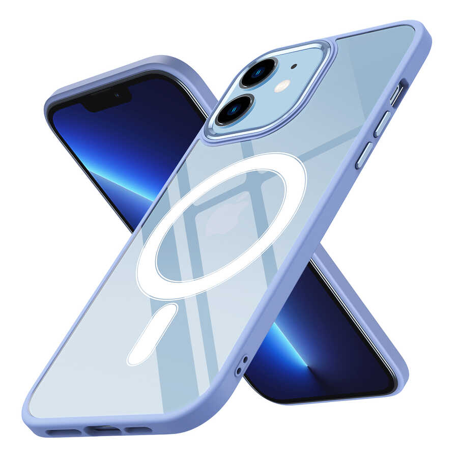 iPhone Uyumlu 12 Kılıf Wireless Şarj Özellikli Zore Krom M-safe Silikon Kapak-Lila