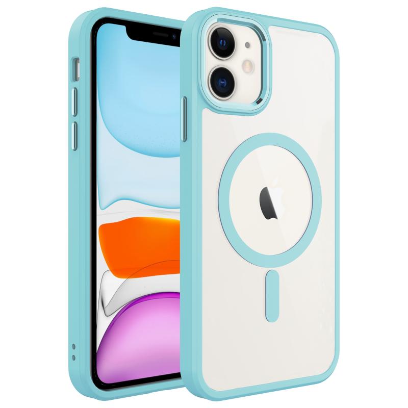 iPhone Uyumlu 12 Kılıf Wireless Şarj Özellikli Zore Krom M-safe Silikon Kapak-Yeşil
