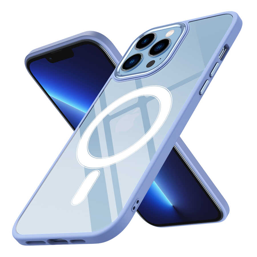 iPhone Uyumlu 12 Pro Kılıf Wireless Şarj Özellikli Zore Krom M-safe Silikon Kapak-Lila