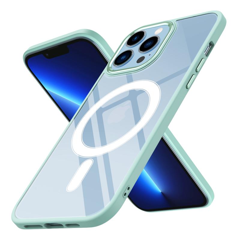 iPhone Uyumlu 12 Pro Kılıf Wireless Şarj Özellikli Zore Krom M-safe Silikon Kapak-Yeşil