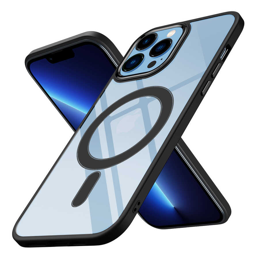 iPhone Uyumlu 13 Pro Max Kılıf Wireless Şarj Özellikli Zore Krom M-safe Silikon Kapak