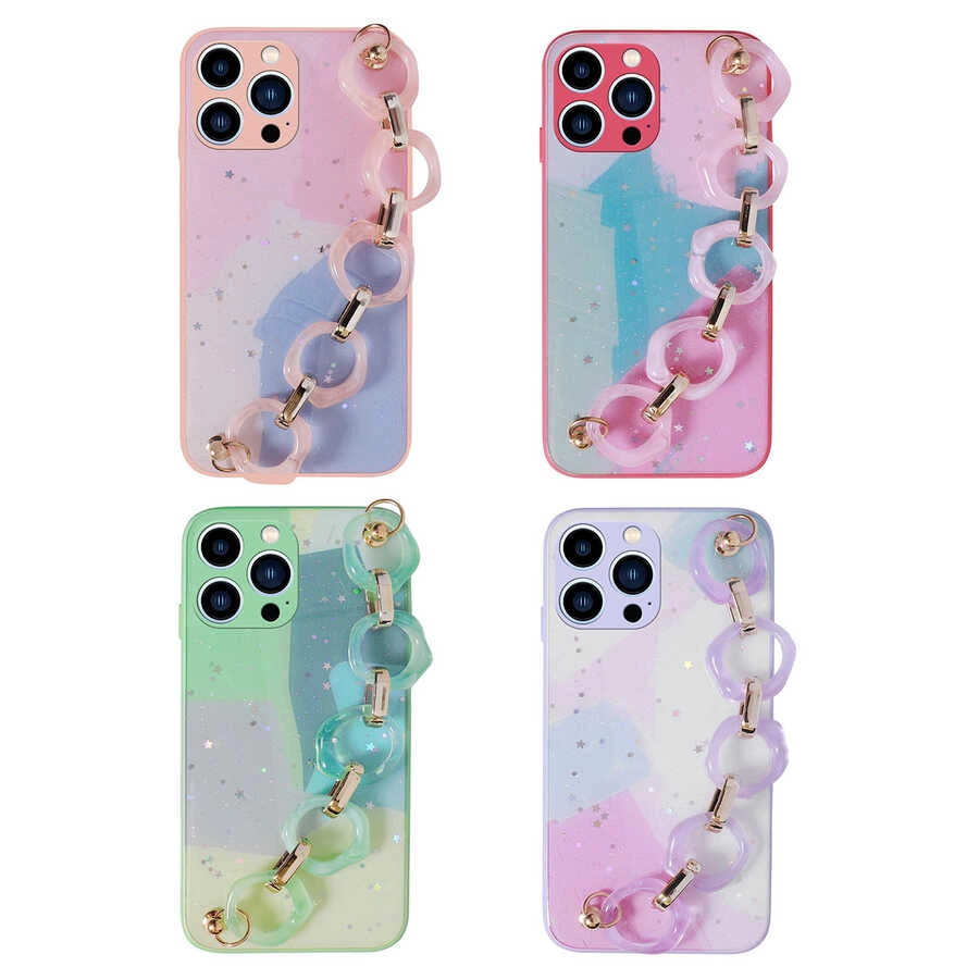 iPhone Uyumlu 12 Pro Max Kılıf Simli Desenli El Askılı Tutacaklı Zore Elsa Silikon Kapak