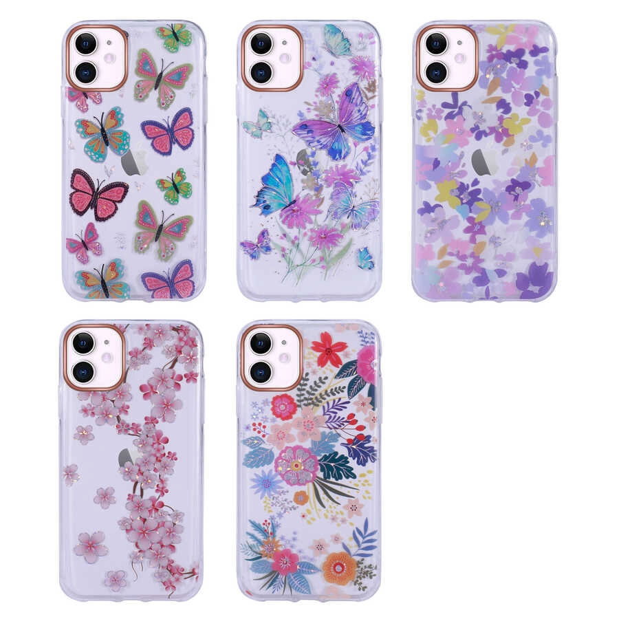 iPhone Uyumlu 11 Kılıf Desenli Simli Sert Zore İnka Kapak