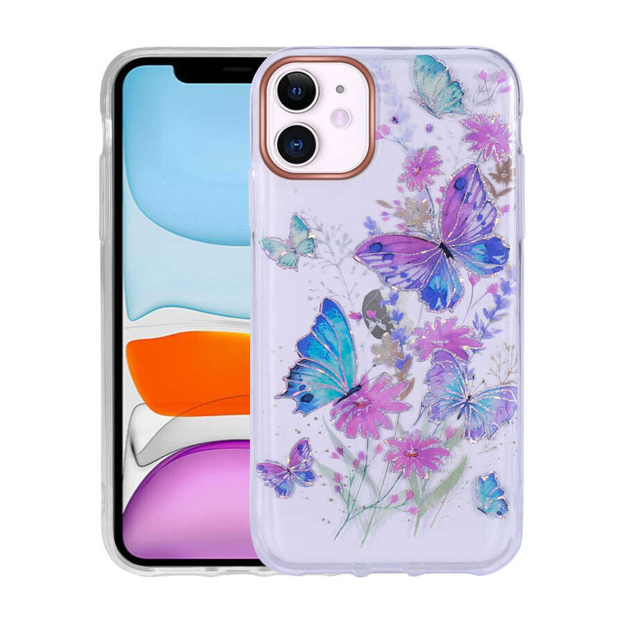 iPhone Uyumlu 11 Kılıf Desenli Simli Sert Zore İnka Kapak-No1