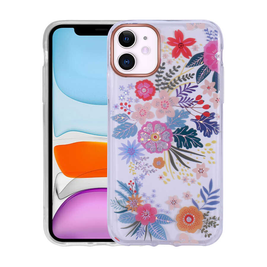 iPhone Uyumlu 11 Kılıf Desenli Simli Sert Zore İnka Kapak-No2