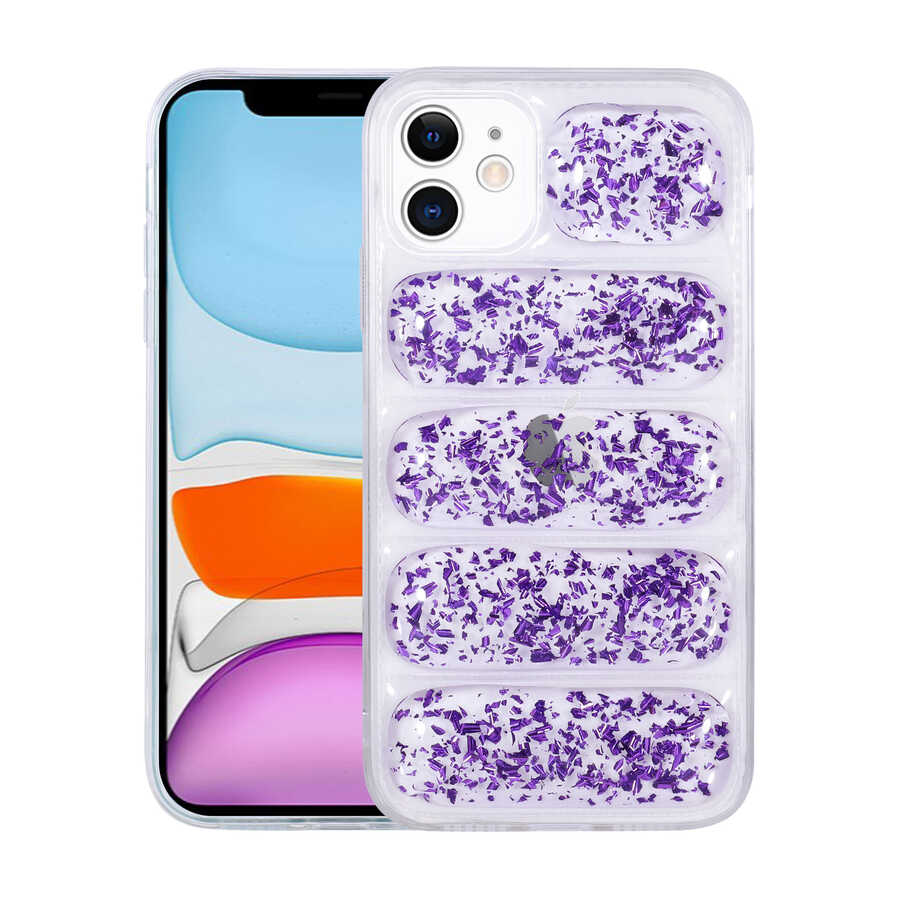 iPhone Uyumlu 11 Kılıf Kamera Korumalı Simli Airbag’li Zore Dalga Kapak-Mor