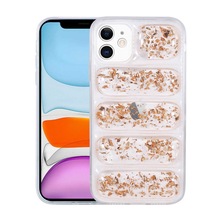 iPhone Uyumlu 12 Kılıf Kamera Korumalı Simli Airbag’li Zore Dalga Kapak-Gold