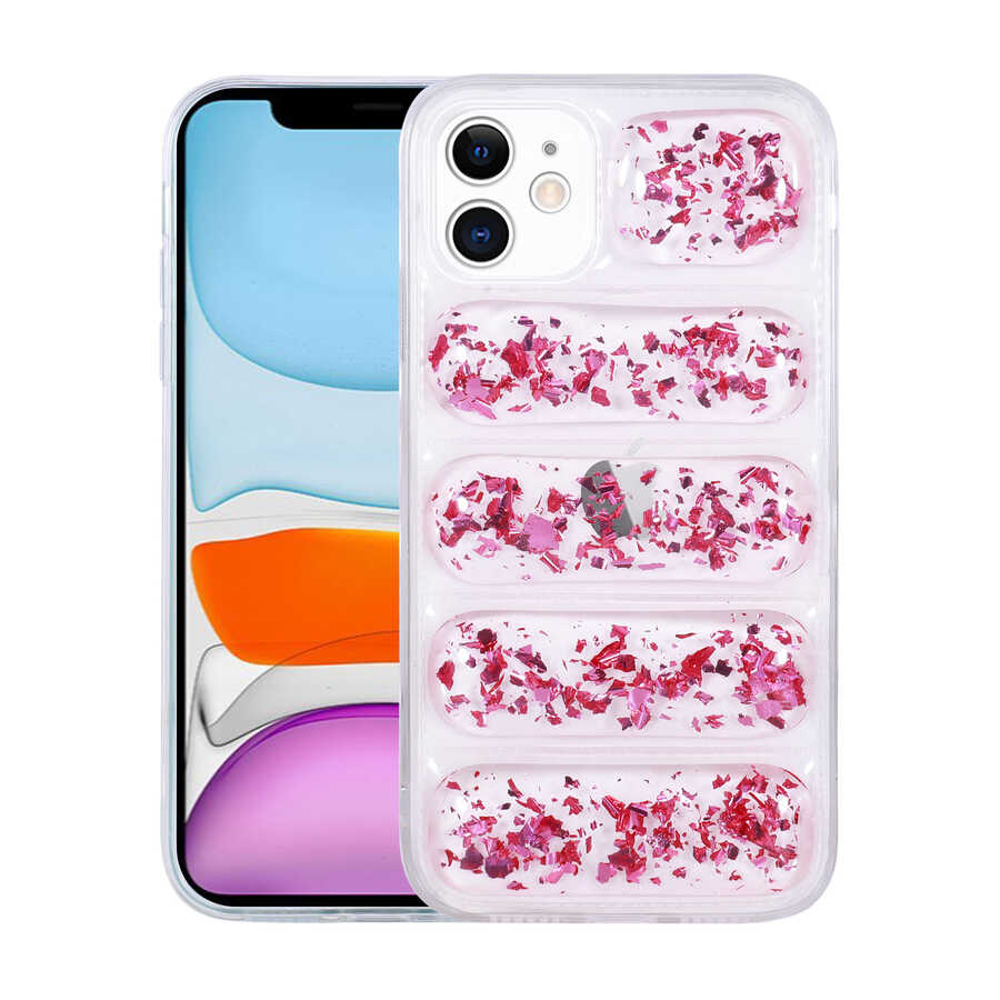 iPhone Uyumlu 12 Kılıf Kamera Korumalı Simli Airbag’li Zore Dalga Kapak-Pembe koyu
