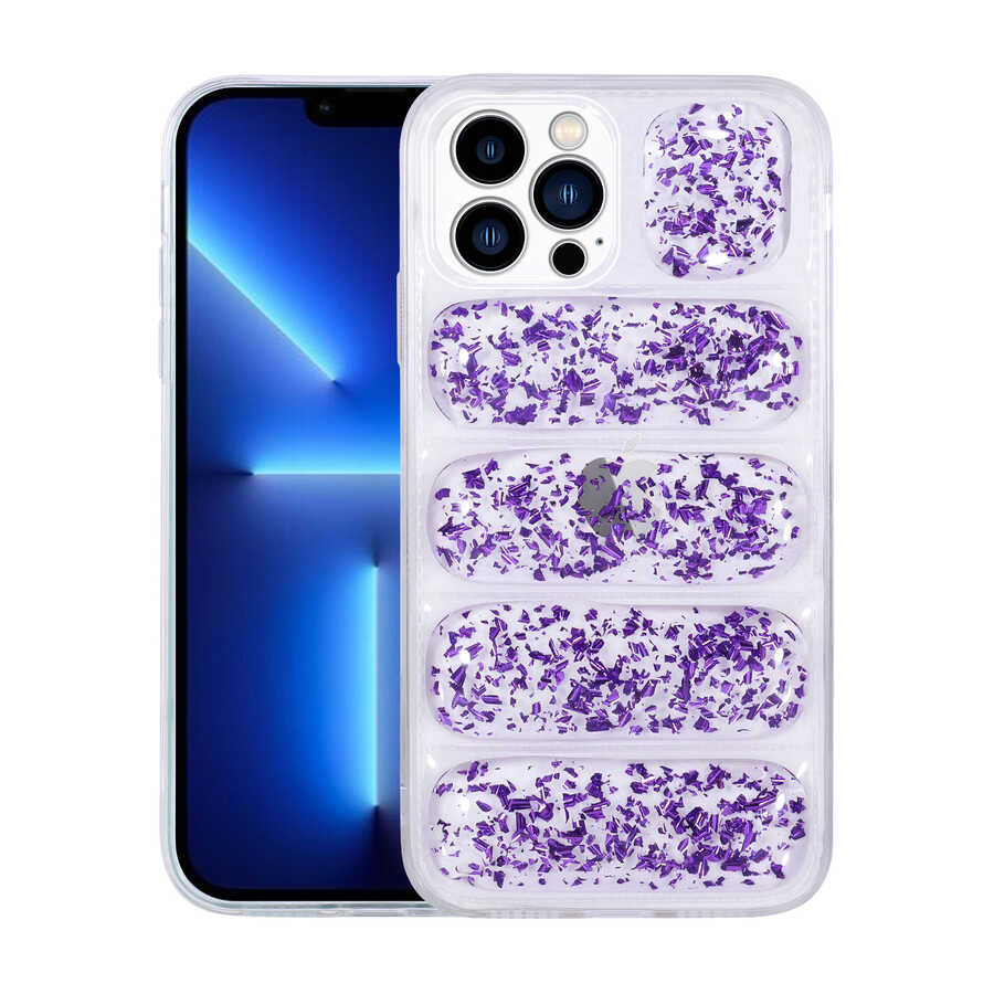 iPhone Uyumlu 12 Pro Kılıf Kamera Korumalı Simli Airbag’li Zore Dalga Kapak-Mor