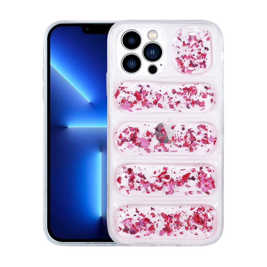 iPhone Uyumlu 12 Pro Kılıf Kamera Korumalı Simli Airbag’li Zore Dalga Kapak-Pembe koyu