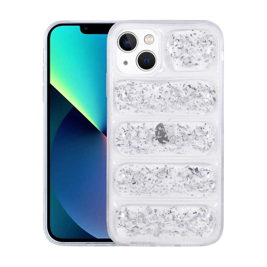iPhone Uyumlu 13 Kılıf Kamera Korumalı Simli Airbag’li Zore Dalga Kapak-Gümüş