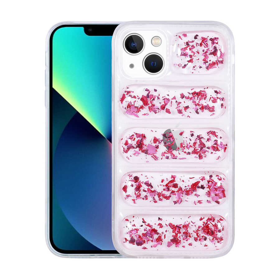 iPhone Uyumlu 13 Kılıf Kamera Korumalı Simli Airbag’li Zore Dalga Kapak-Pembe koyu