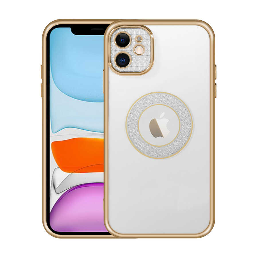iPhone Uyumlu 11 Kılıf Kamera Korumalı Logo Gösteren Zore Esta Kapak-Gold