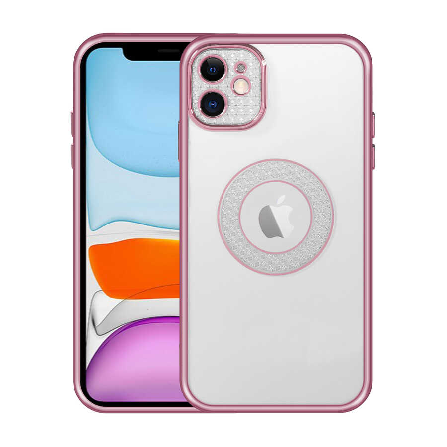 iPhone Uyumlu 11 Kılıf Kamera Korumalı Logo Gösteren Zore Esta Kapak-Rose gold